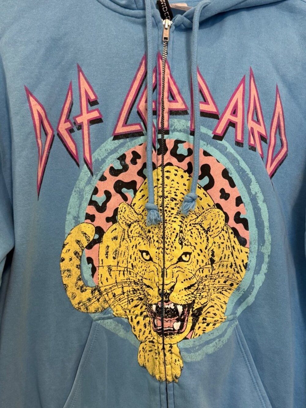 Def Leppard Blue Zip-Up Hoodie With Leopard Graphic Divided By H&M Size S Cotton - Picture 3 of 8
